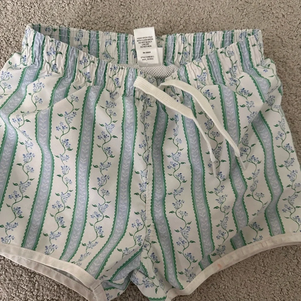 Light Blue & Green Floral Stripe Boys Trunks